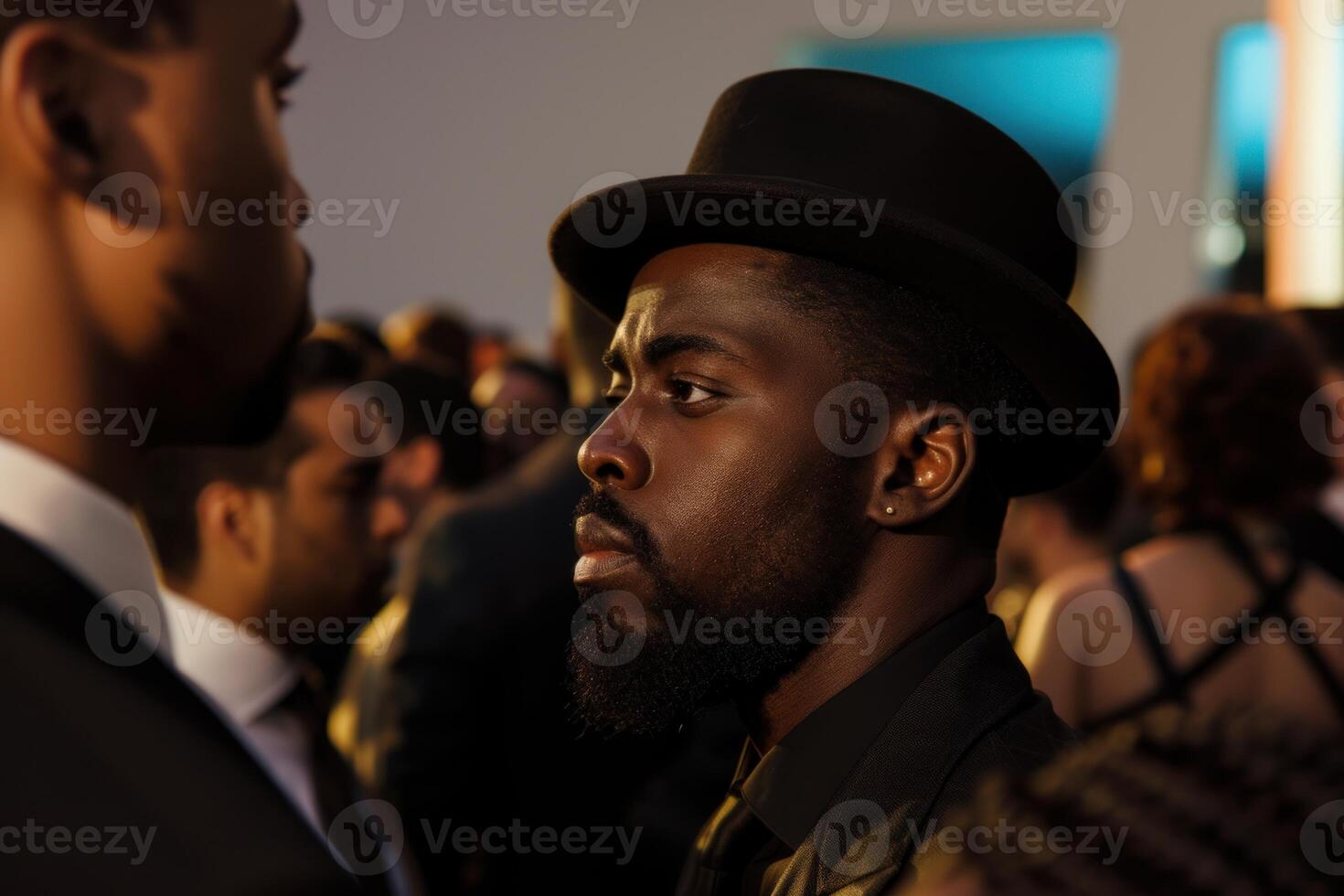 Dapper Black man on movie premiere. Generate Ai photo