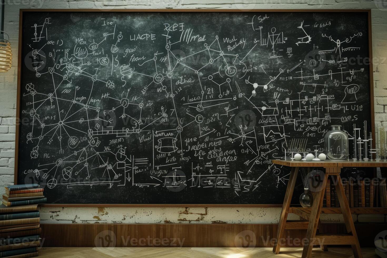 Complex Blackboard scientific formulas lesson. Generate Ai photo