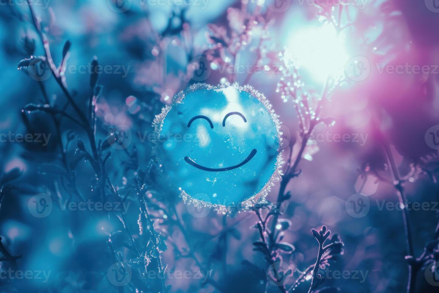 Serene smiling sun through icy plants photo