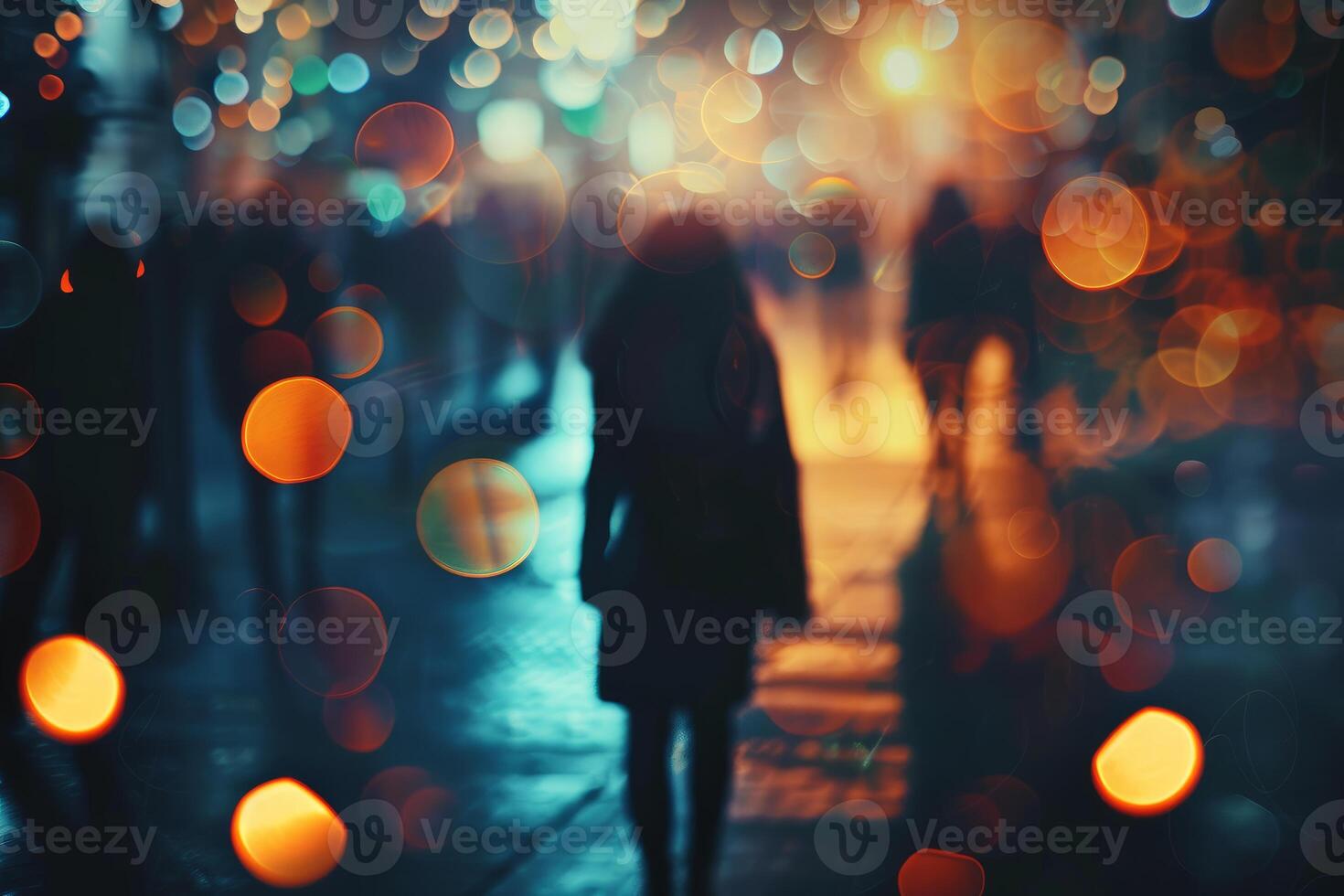 Abstract urban evening with blurry lights photo