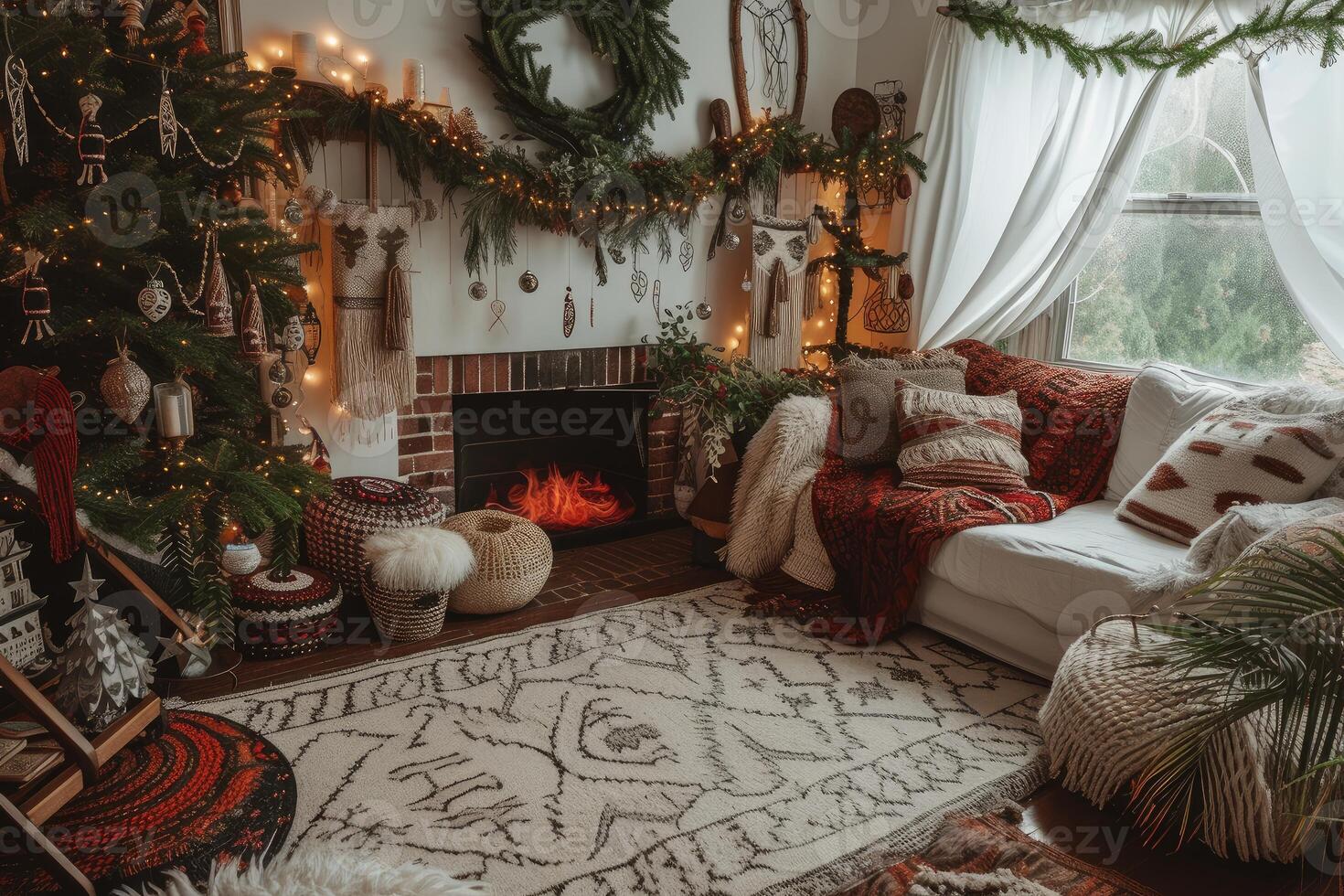 Cozy christmas living room decor photo