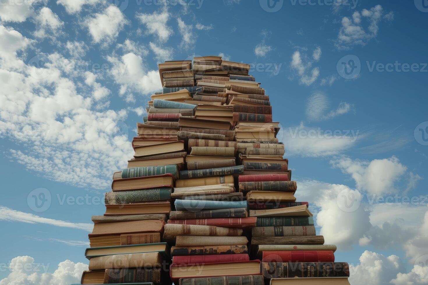 Tower of books against blue sky photo
