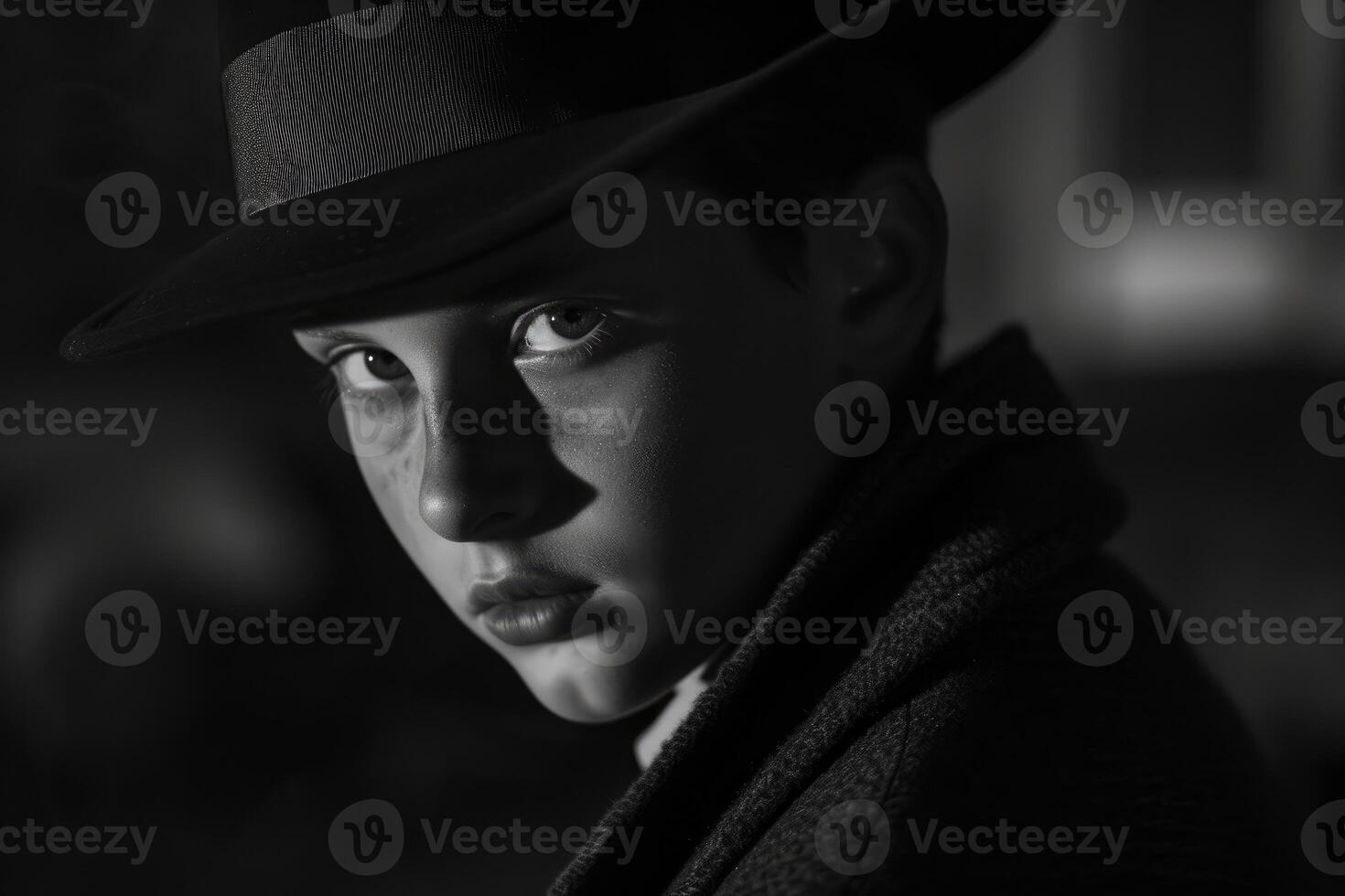 Mysterious boy in fedora hat photo