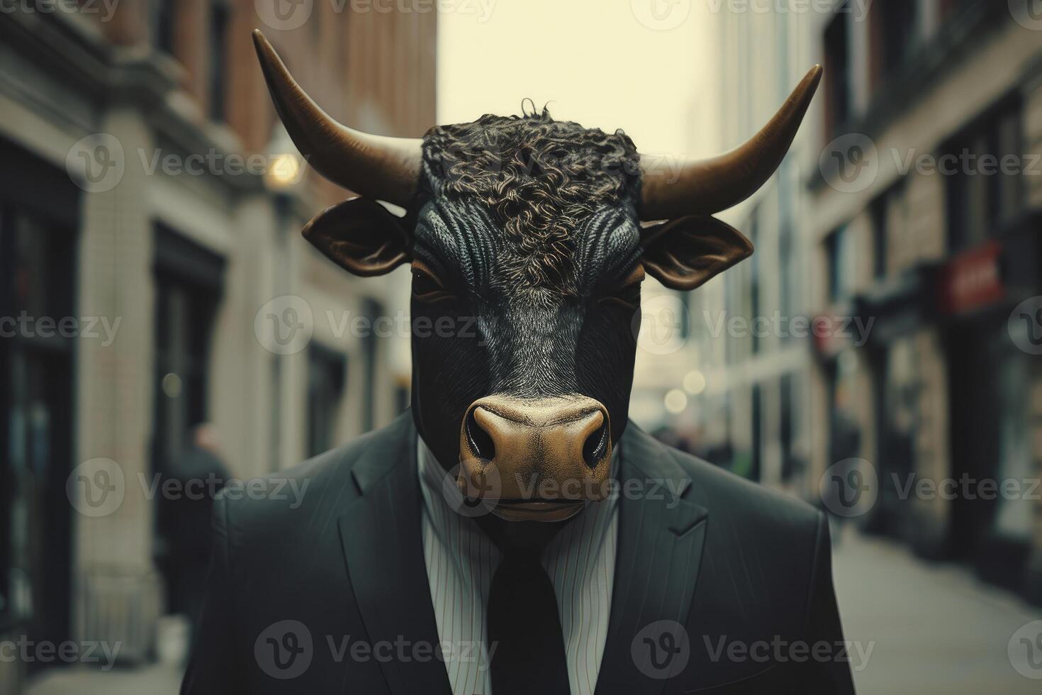 Surreal business bull in urban setting photo
