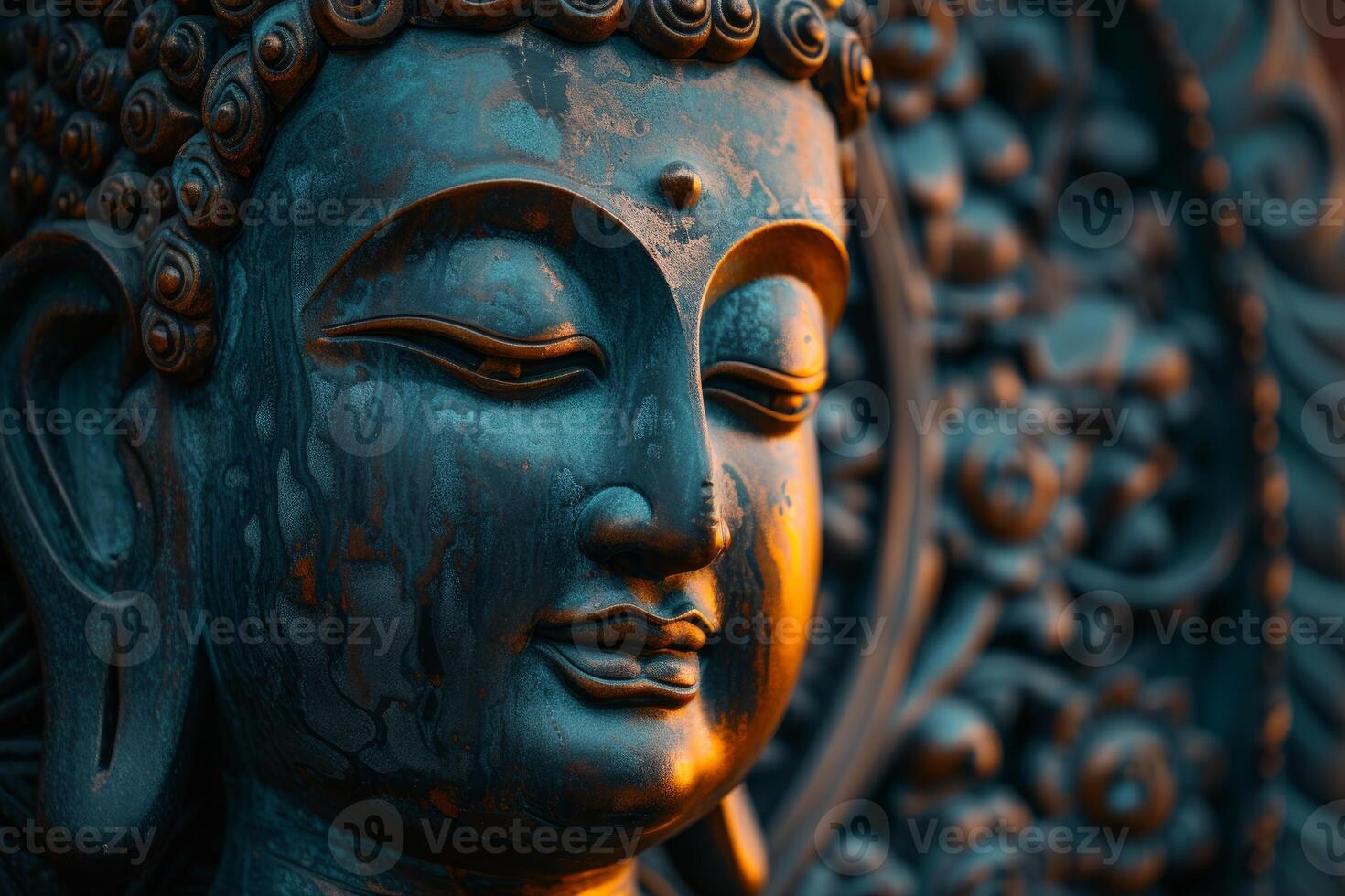 Serene buddha sculpture in warm tones photo