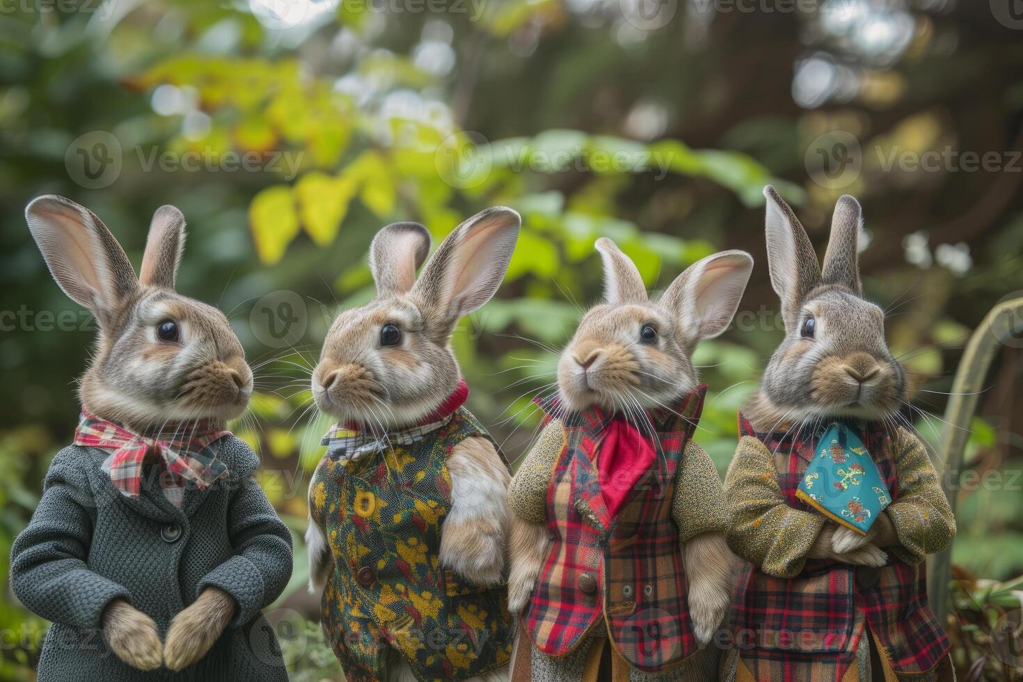 Dapper bunny quartet in stylish attire photo