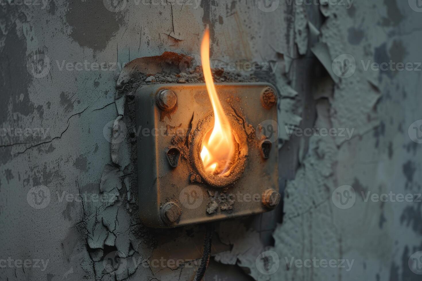 Flaming light switch on weathered wall photo