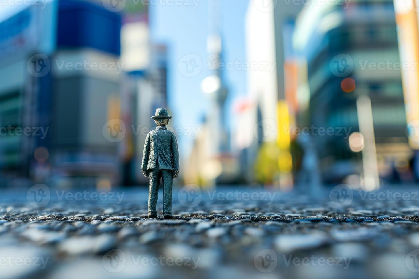 Miniature man in urban landscape photo