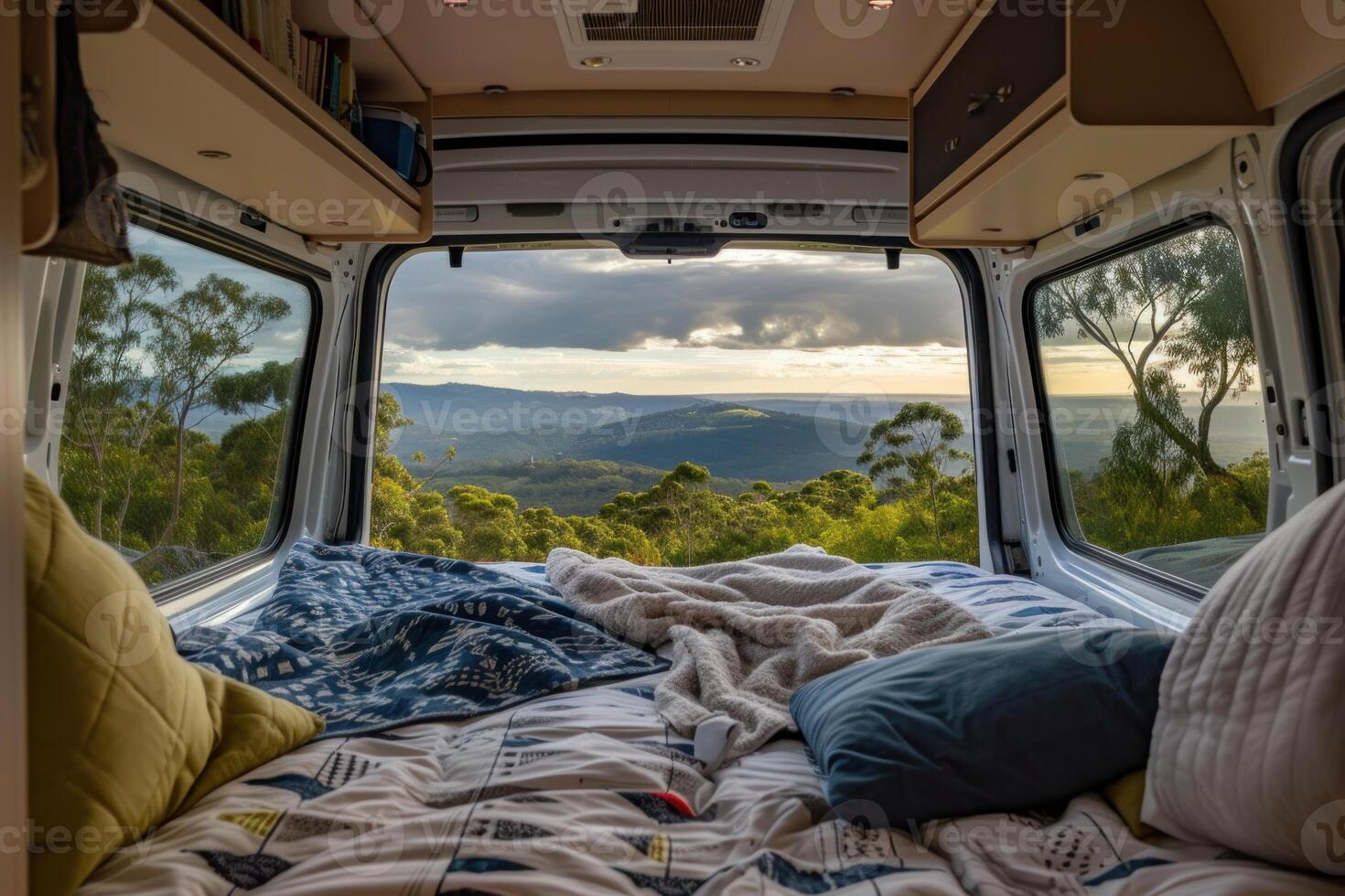 Serene camper van view at dawn photo