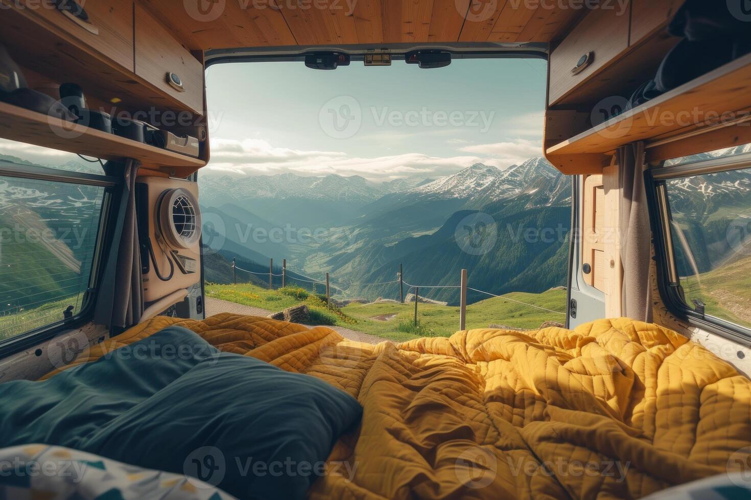 Van life with scenic mountain view photo
