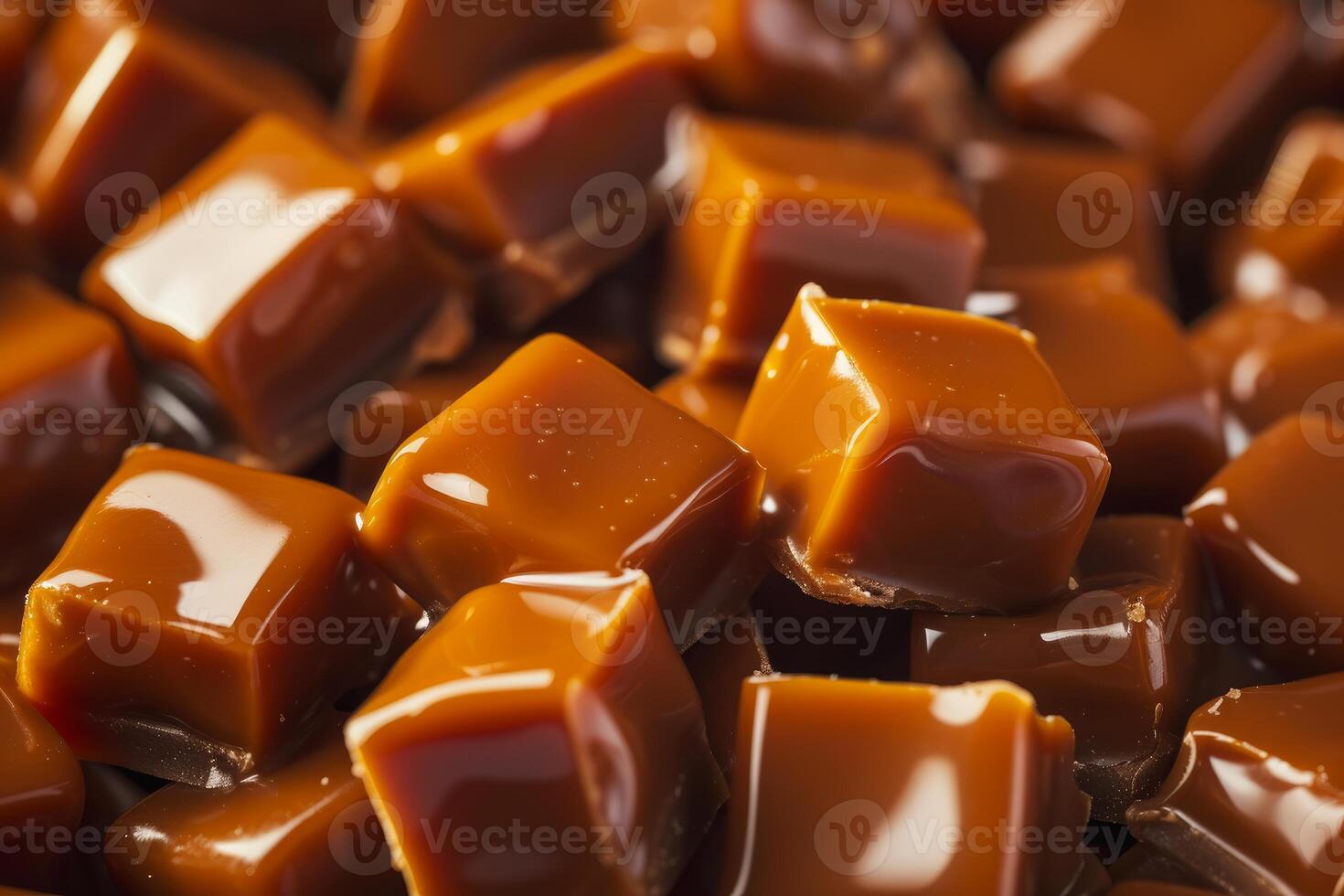 Delicious caramel candy cubes closeup photo