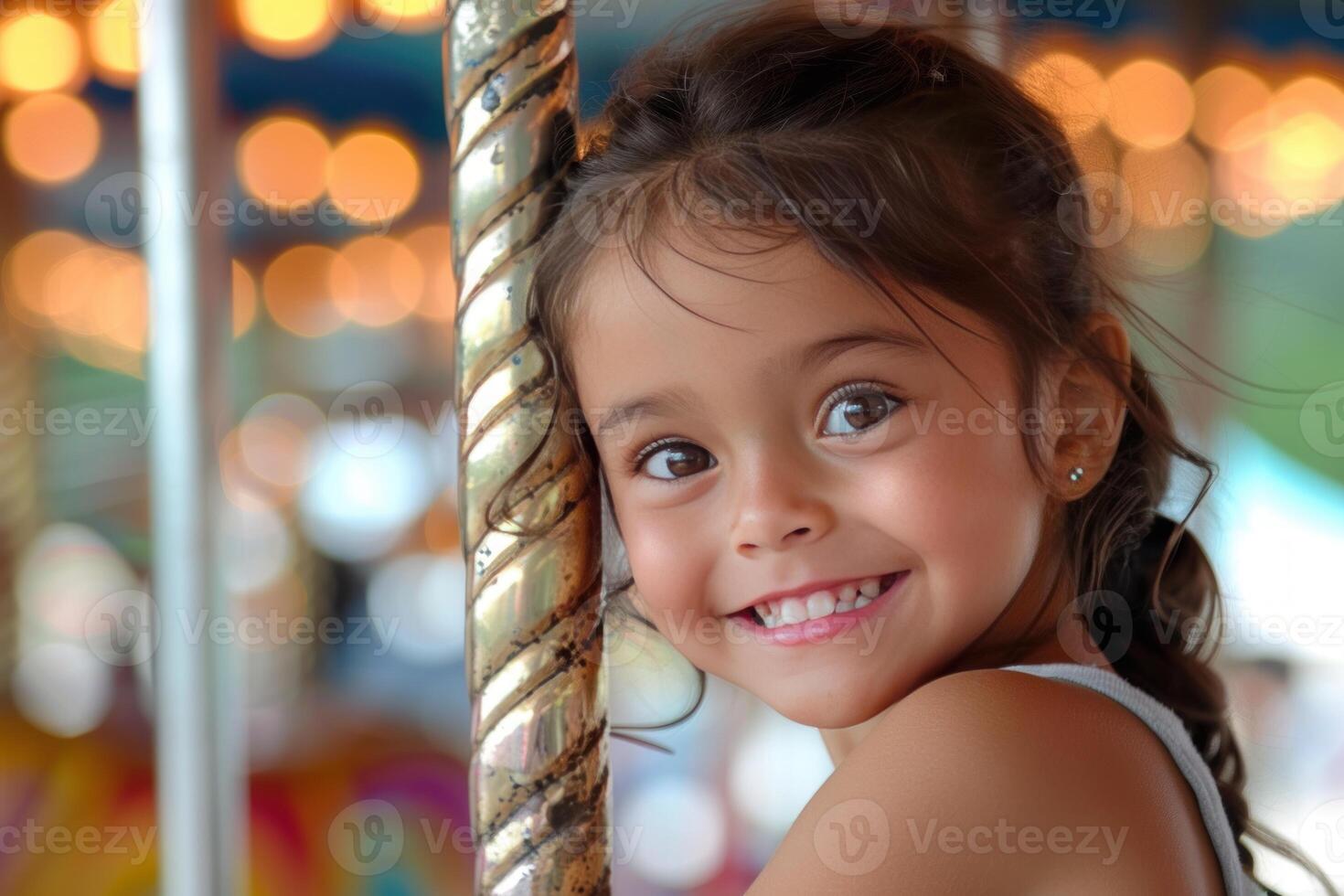 Smiling girl on carousel ride photo