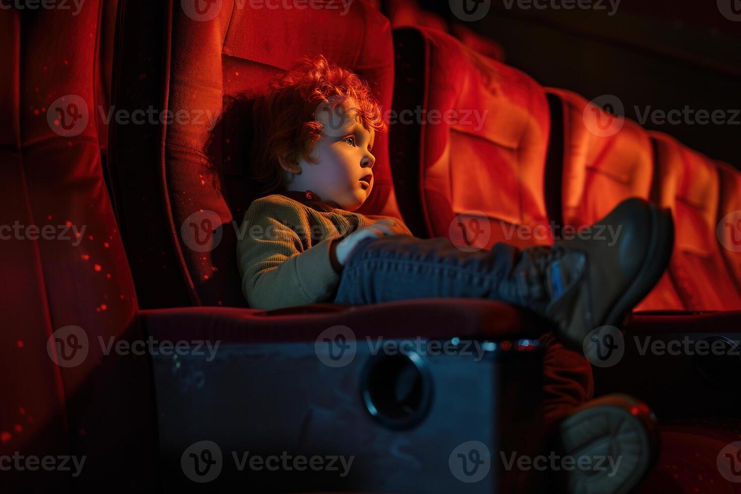 Enthralled child watching movie in cinema photo