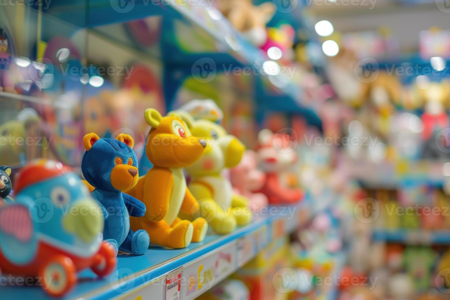 Colorful toys displayed on store shelves photo