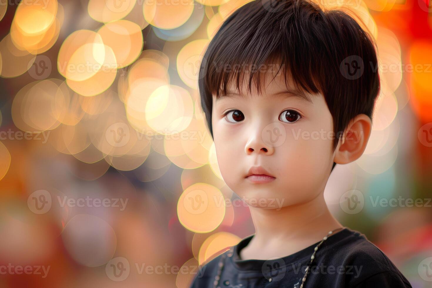 Innocent gaze of a child with bokeh background photo
