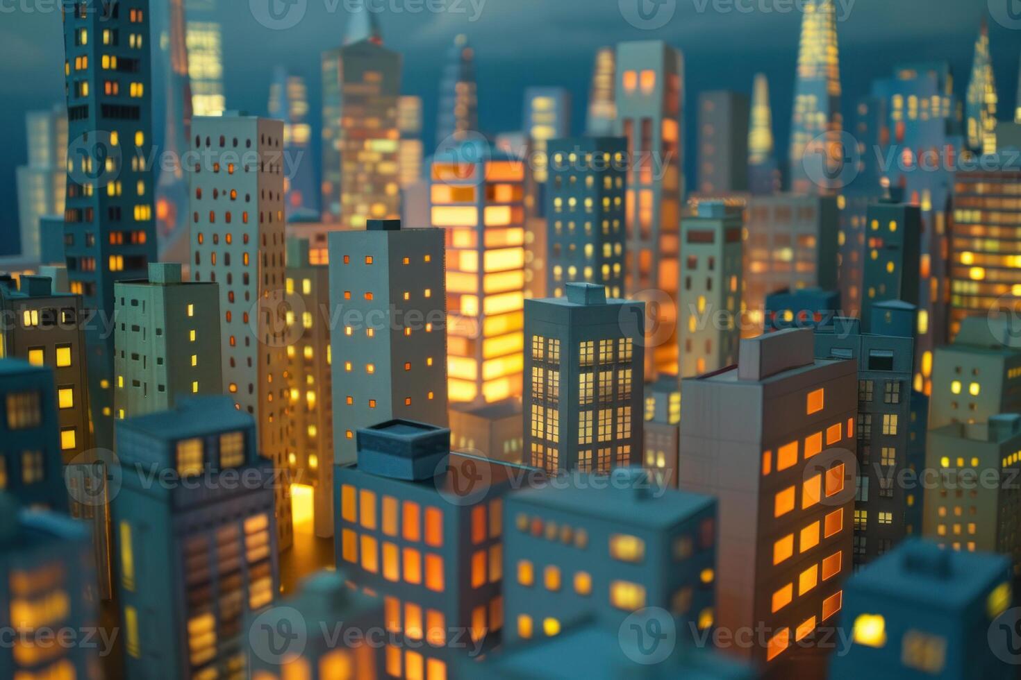 Model city skyline at twilight photo