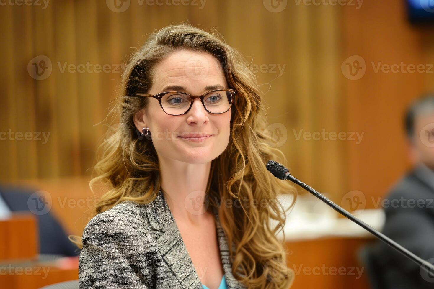 Professional female executive smiling during a corporate meeting photo