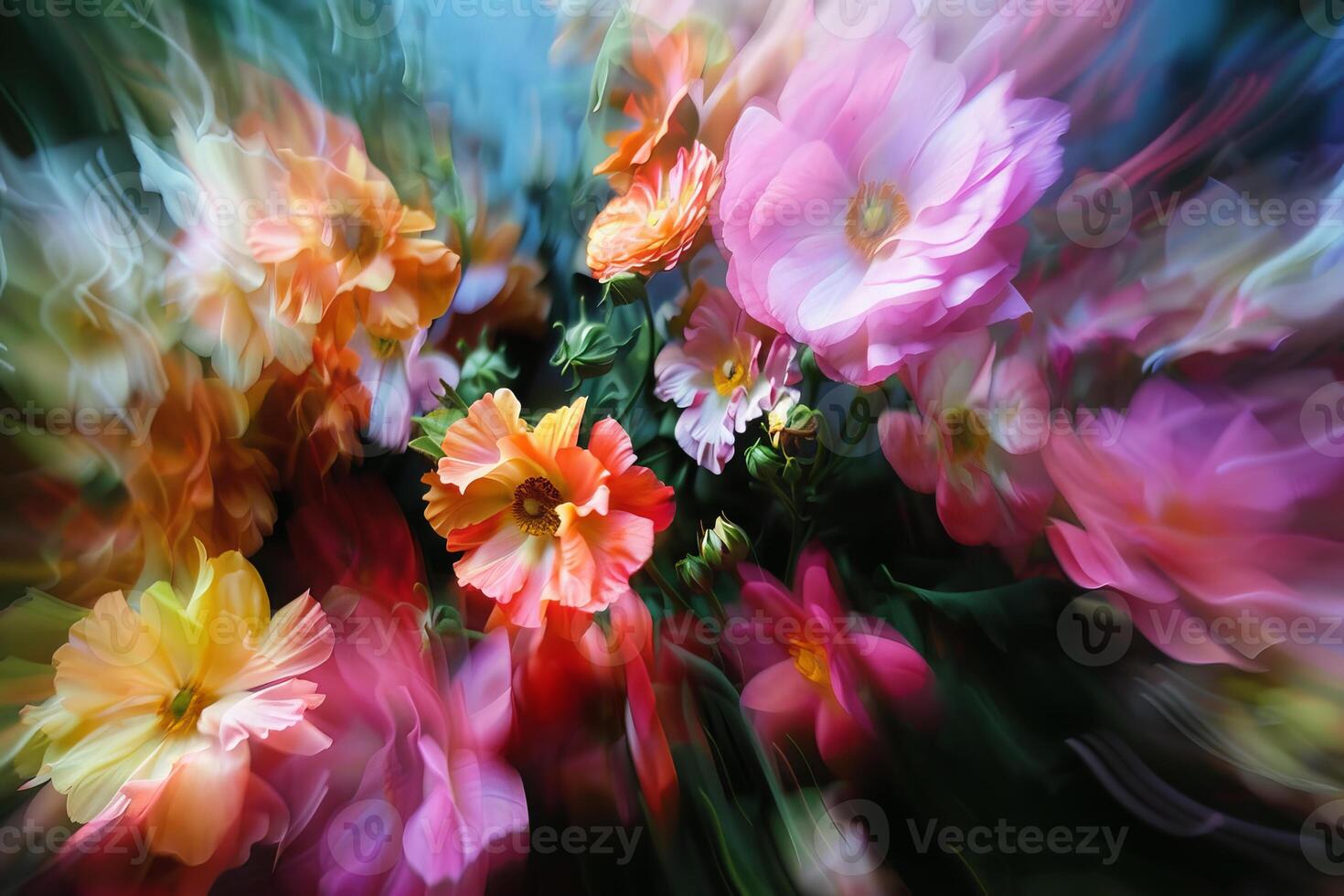Vibrant digital painting of colorful flowers with a dynamic swirling effect photo