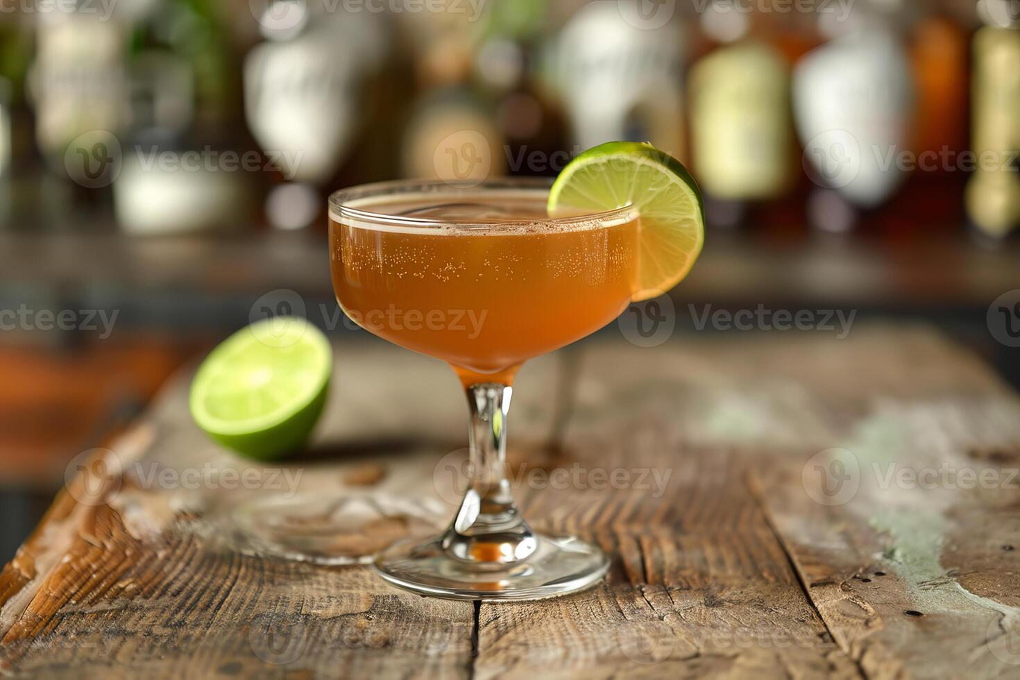Refreshing citrus cocktail on rustic bar counter photo