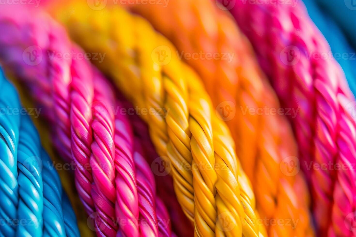 Vibrant multicolored braided ropes closeup photo