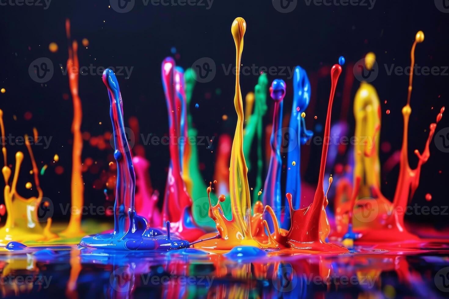 Vibrant paint splash dance on dark background photo