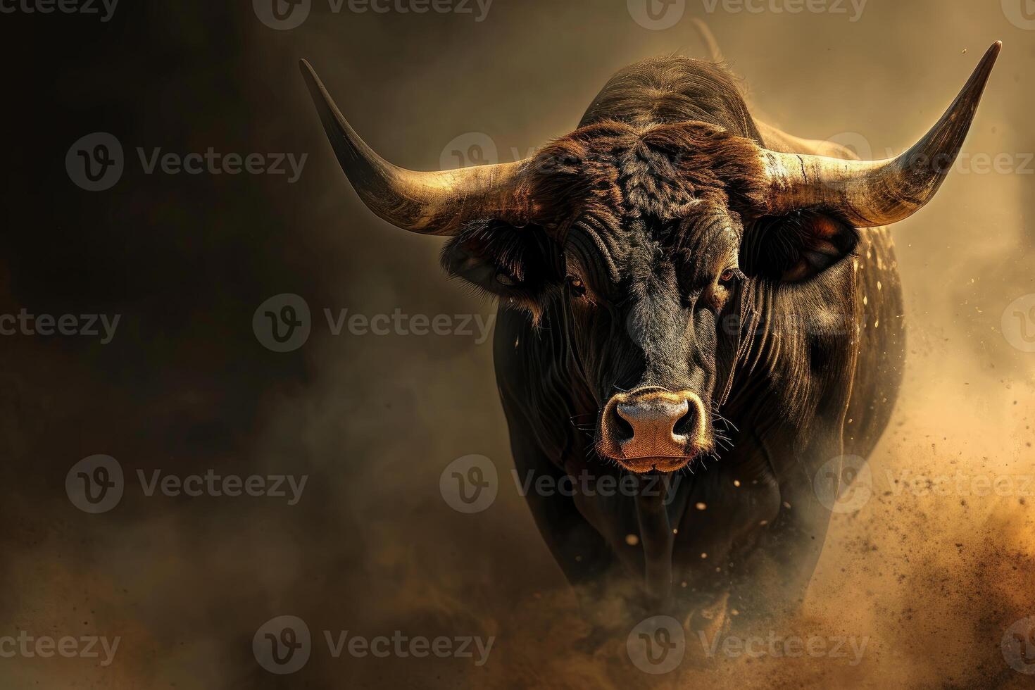 Majestic bull in dusty ambience photo