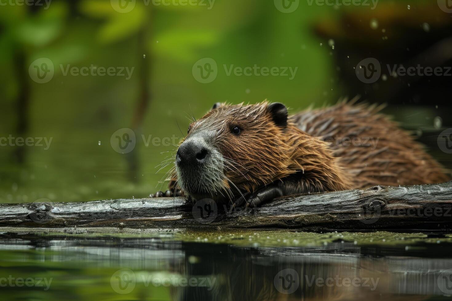 Industrious Beaver river animal wild. Generate Ai photo