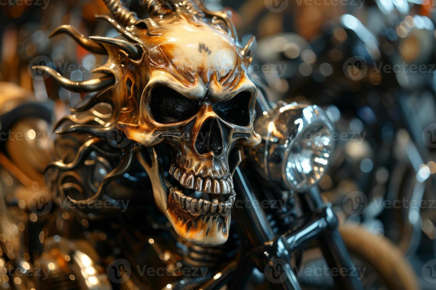 Glowing Biker demon skeleton. Generate Ai photo