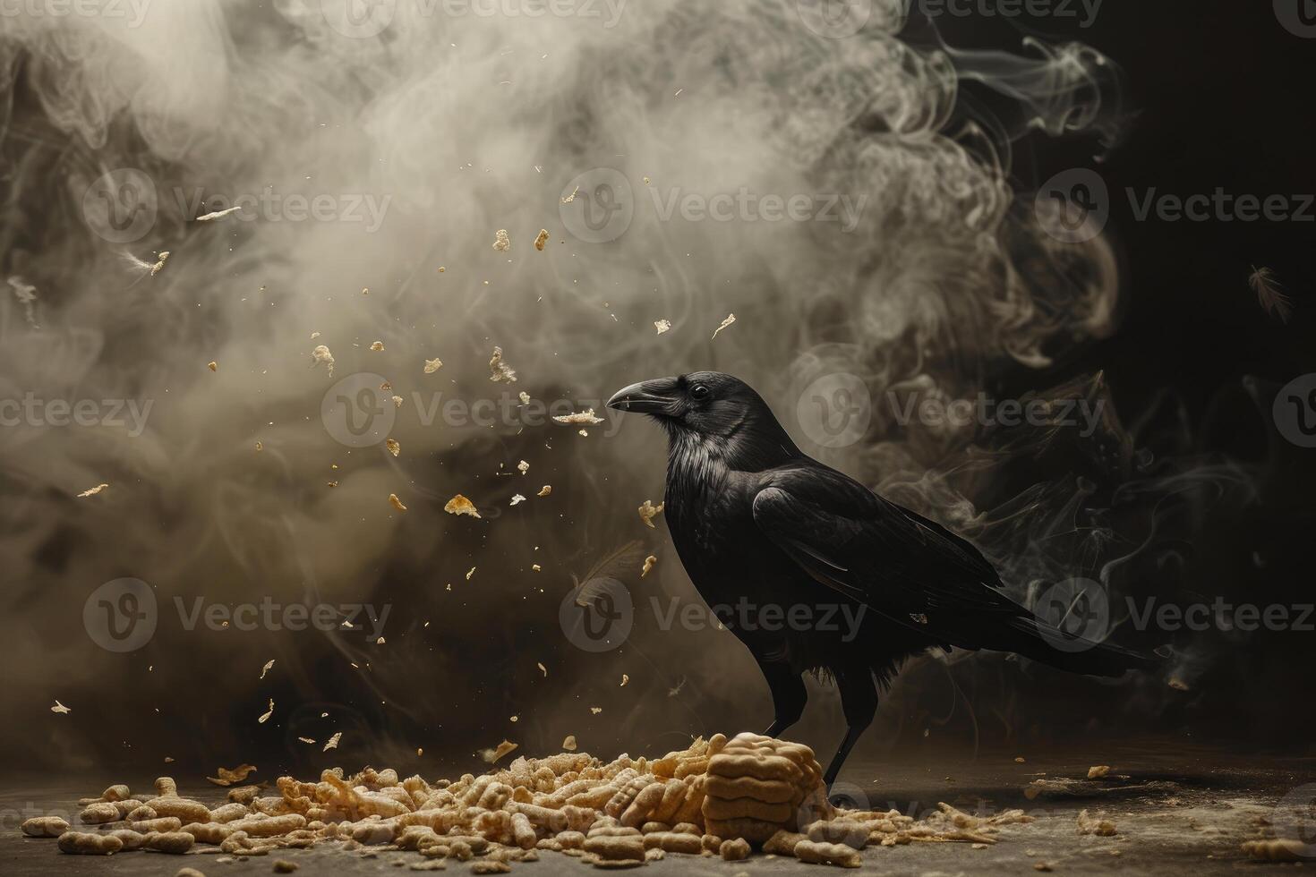 Nibbling Bird take cracker food. Generate Ai photo
