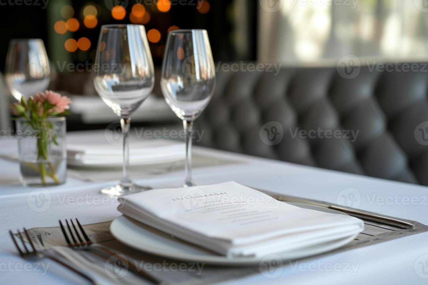 Elegant table setting in upscale restaurant photo
