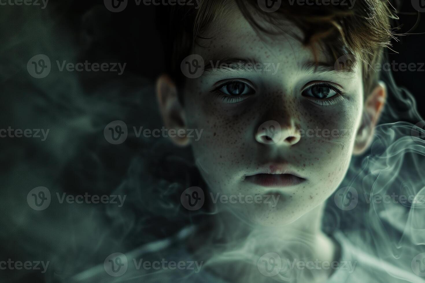 Mysterious child in hazy darkness photo