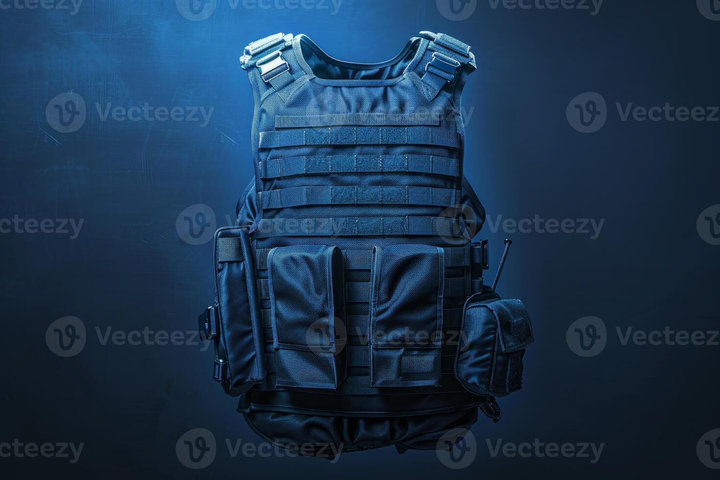 Tactical police bulletproof vest on dark background photo