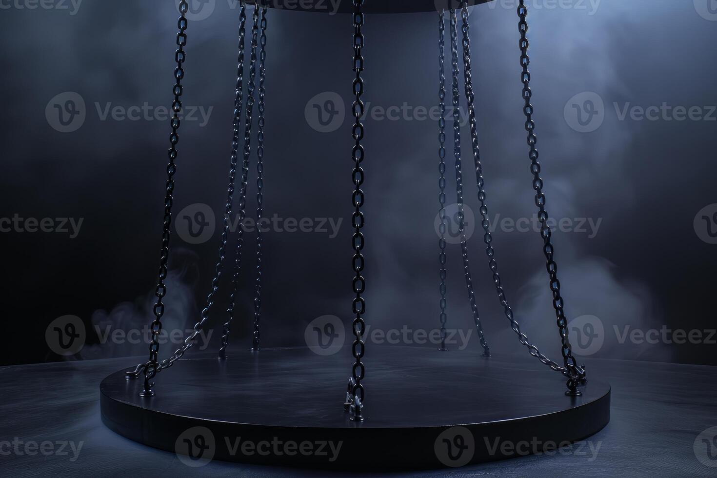 Mysterious empty swing at night with fog photo
