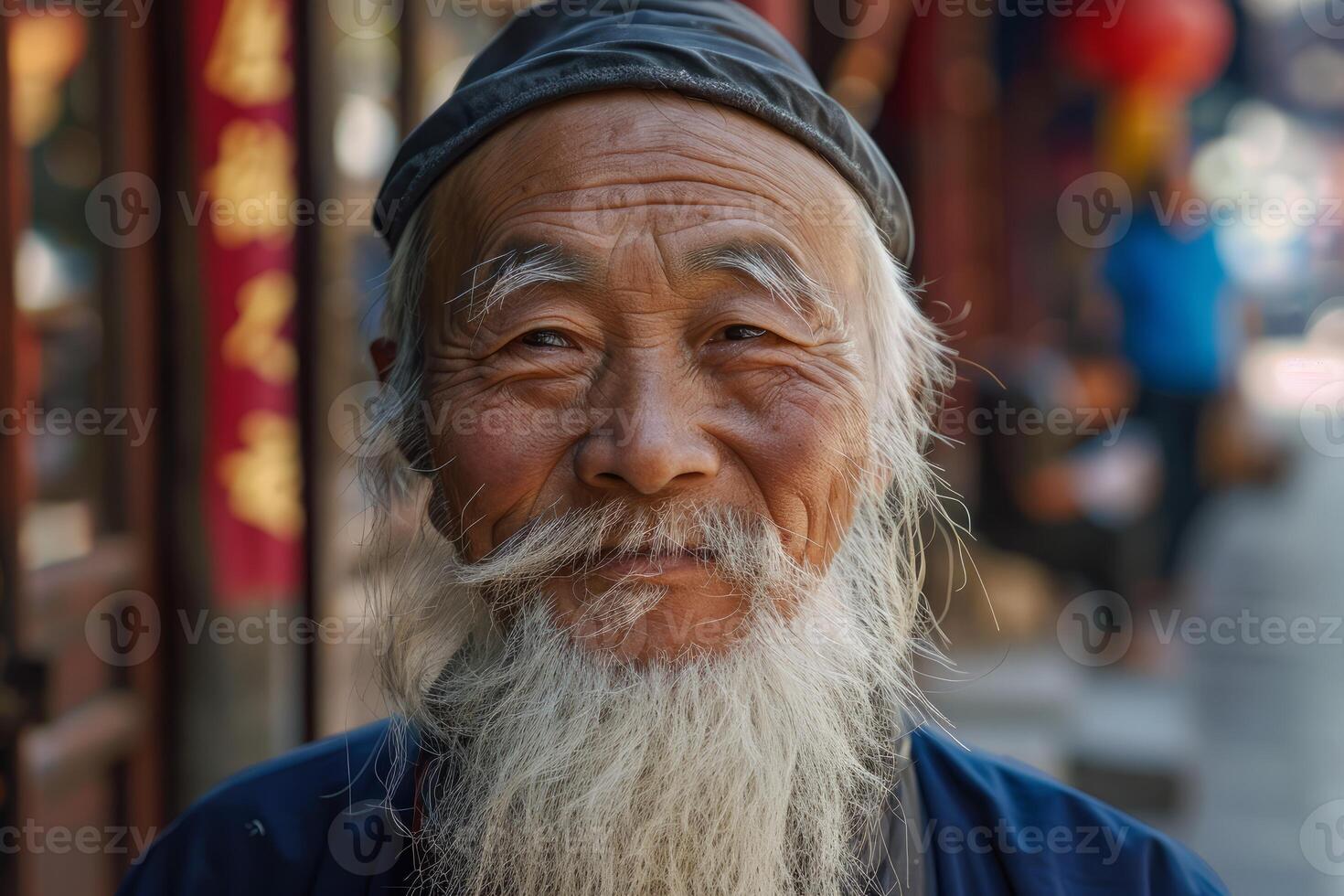 Elderly asian man with traditional attire photo