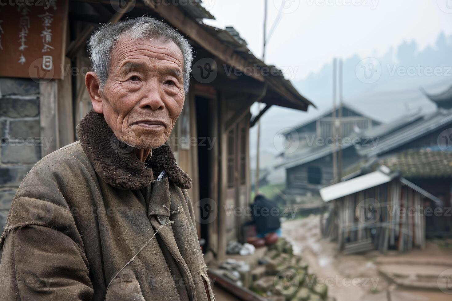 Elderly man in rural village setting photo