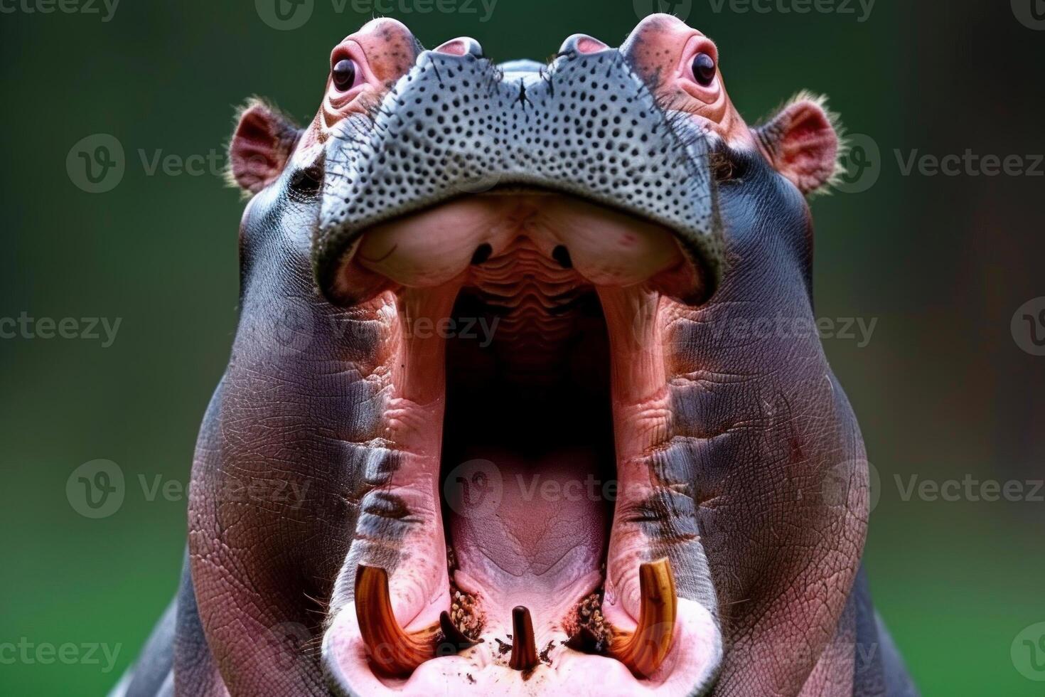 Closeup of a hippopotamus with open mouth photo