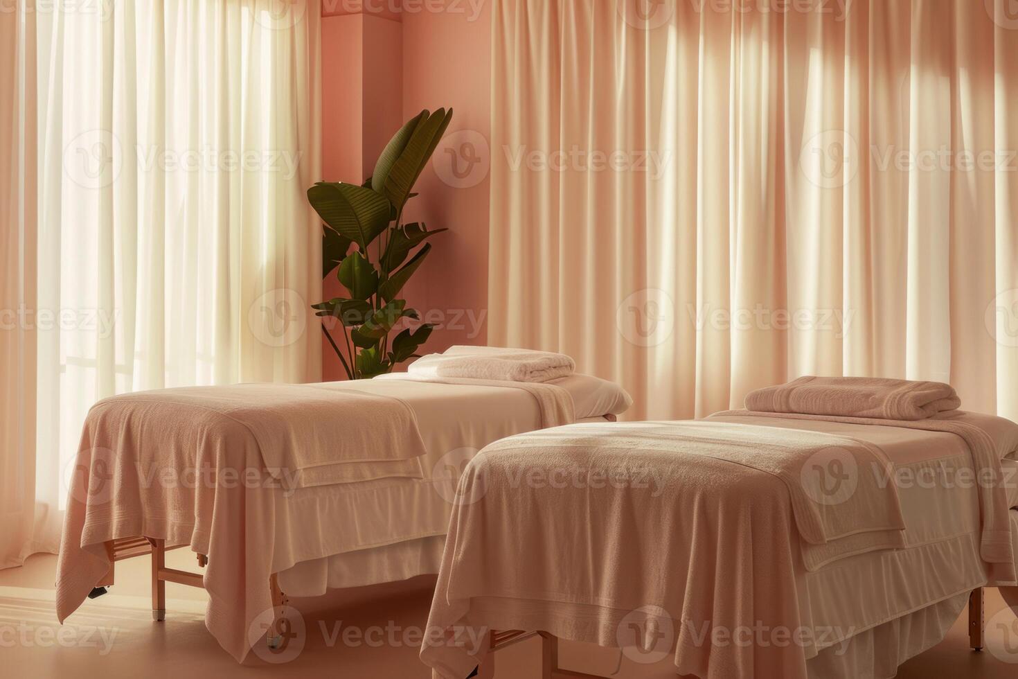 Serene spa massage room interior with soft natural light photo