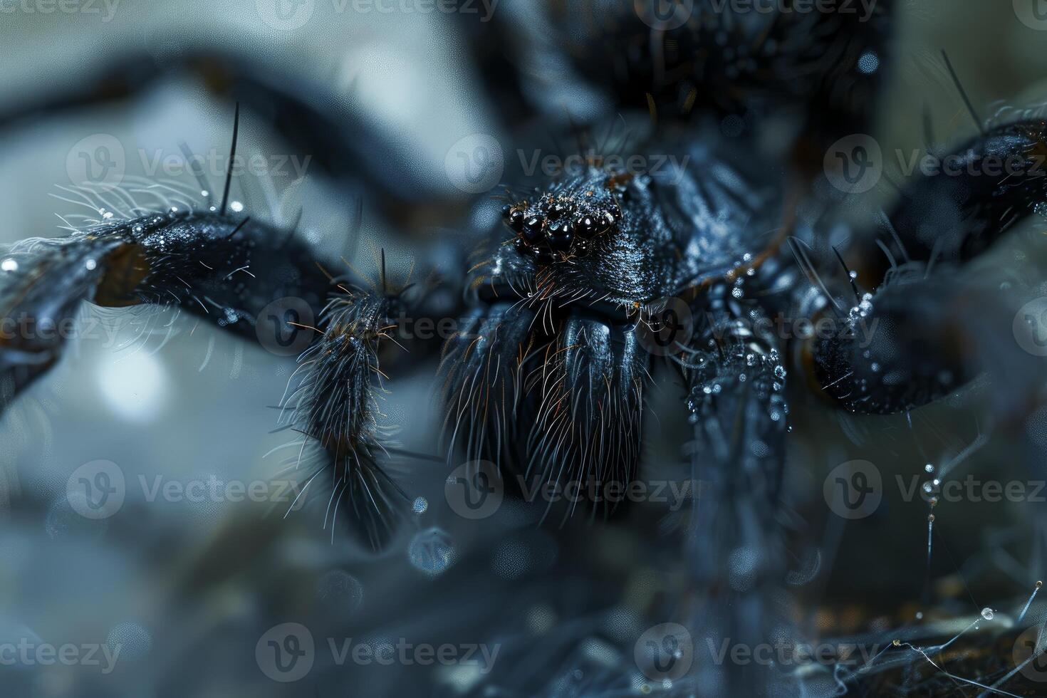 Macro photography of dewcovered spider photo