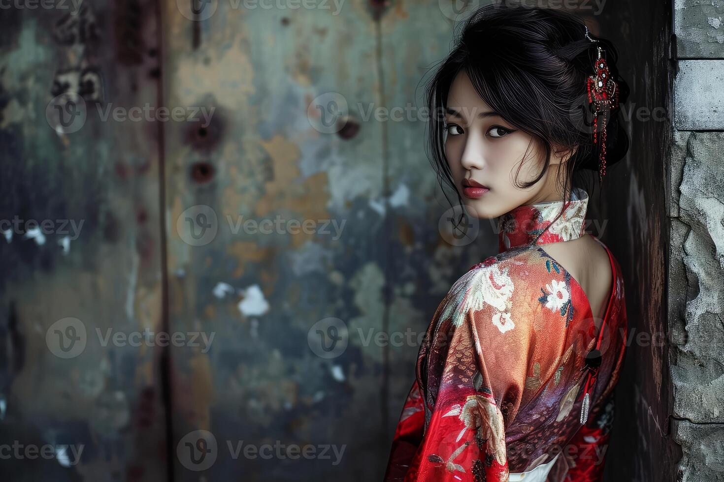 Elegant woman in traditional asian attire photo