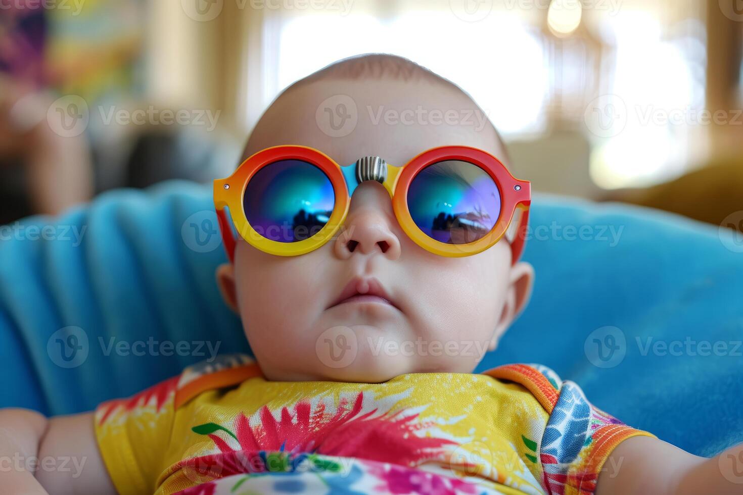 Stylish baby in colorful sunglasses relaxing photo