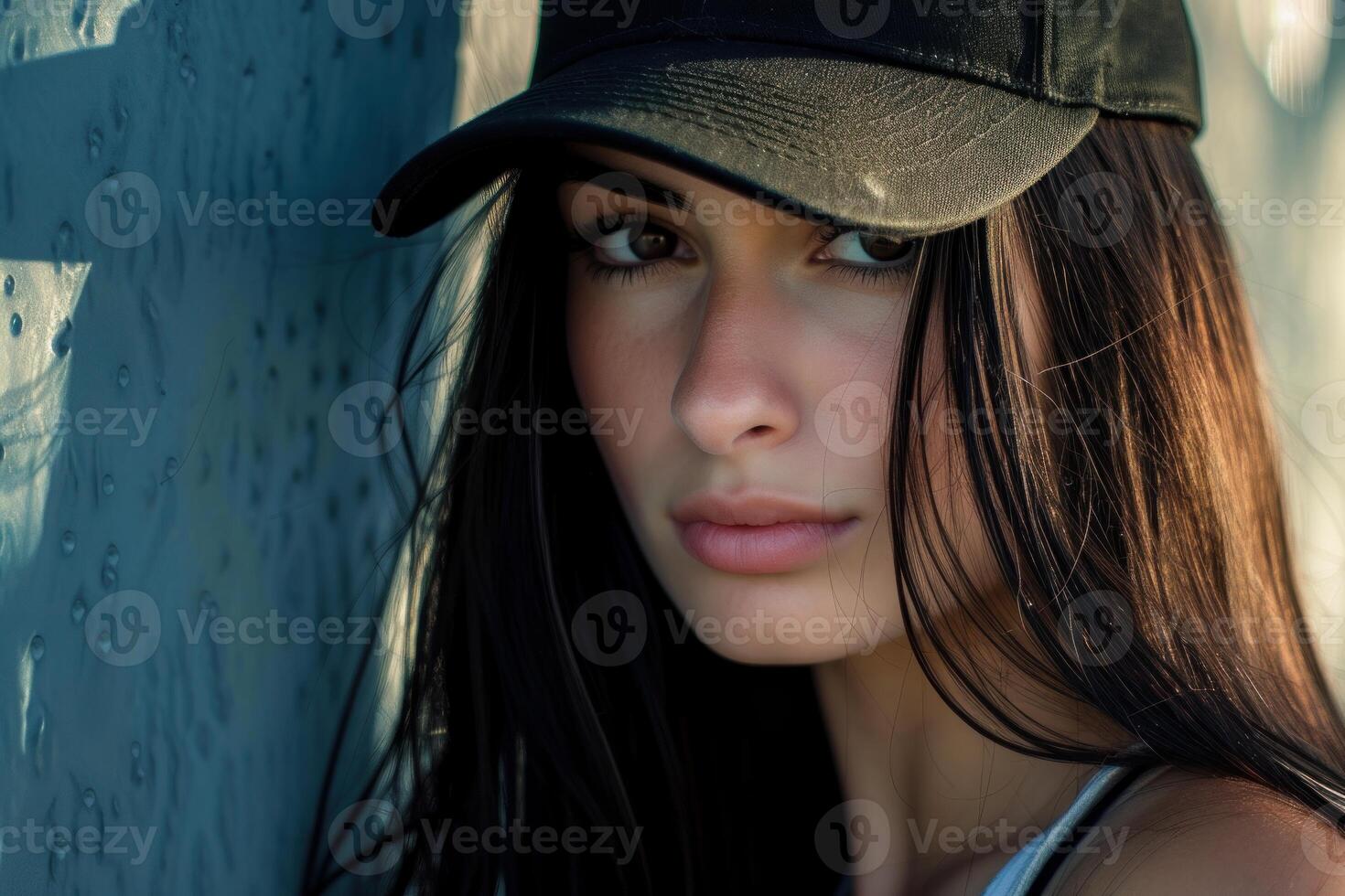 Candid portrait of a woman wearing a black cap photo