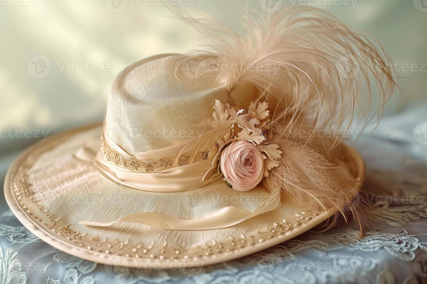 Elegant vintage hat with feather detail photo