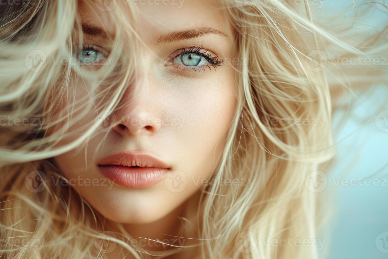 Cheerful Beautiful girl blonde hair. Generate AI photo