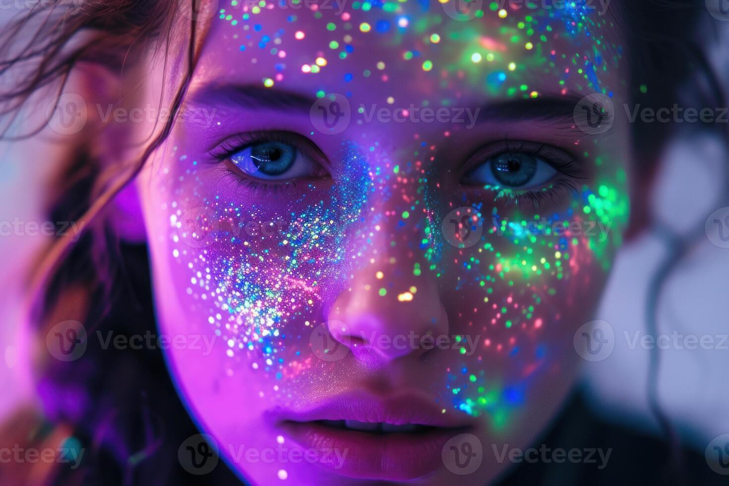 Radiant Beautiful girl neon holographic. Generate Ai photo