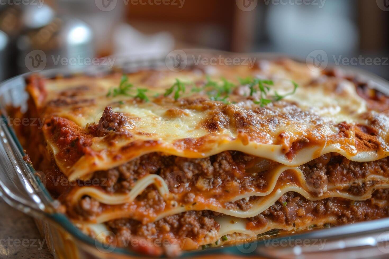 Hearty Beef lasagne food. Generate Ai photo