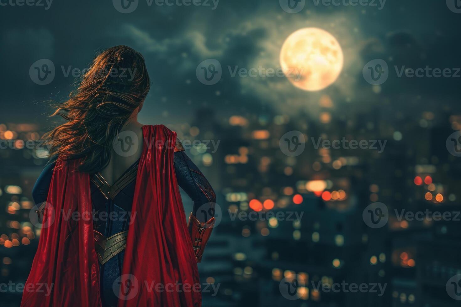 Vibrant Super hero woman city. Generate Ai photo