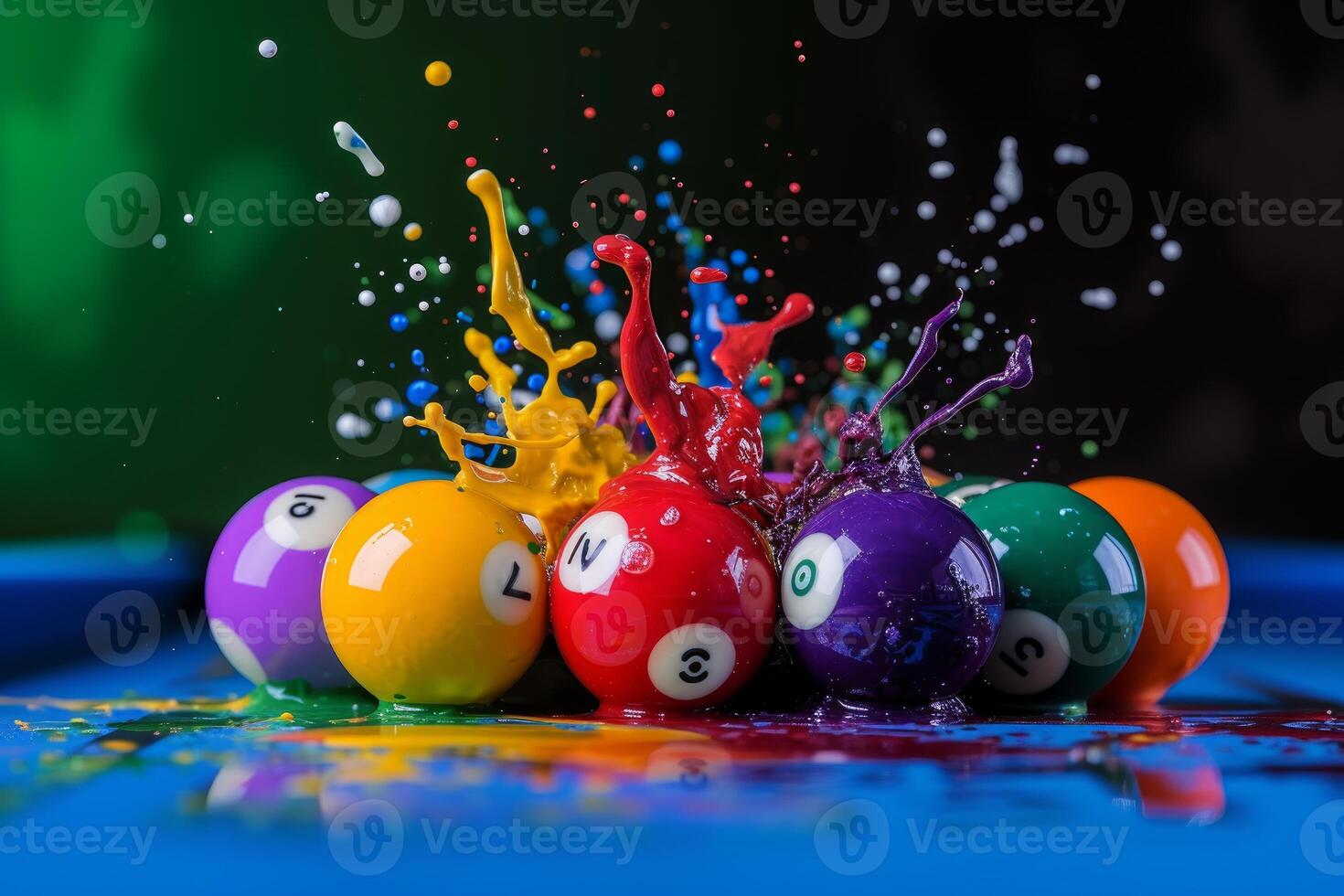 Forceful Billiard ball explosion. Generate Ai photo