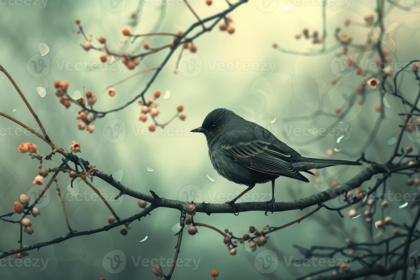 Vivid Bird branch digital art. Generate AI photo