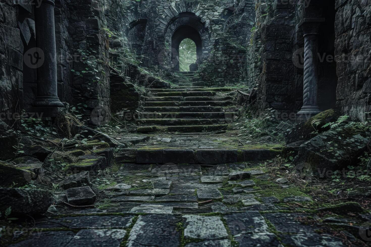 Ominous Black cobble stone dark. Generate Ai photo