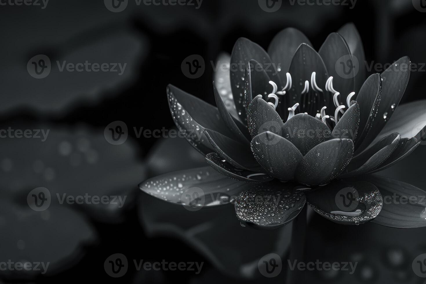 Mystical Black lotus flower in dark banner. Generate Ai photo